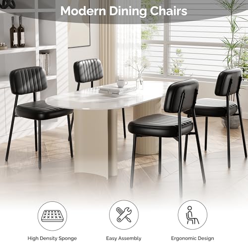 Image of Dining Chairs Set of 6, Modern Faux Leather Dining Chairs with Thick Cushions Seat Back and Metal Legs, Comfy Upholstered Kitchen Chairs for Dining Living Room (Black)