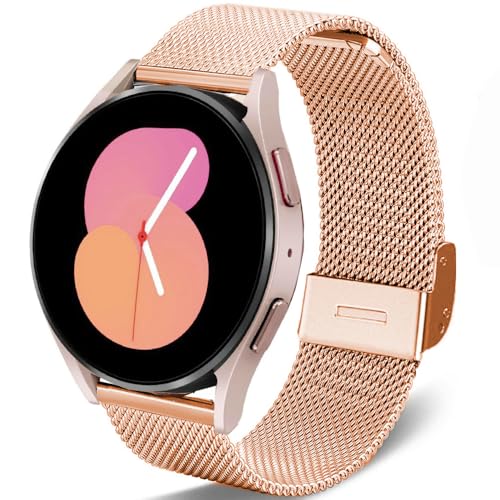 DEALELE Bands Compatible with Samsung Galaxy Watch 7 / FE / 6/6 Classic / 5/5 Pro / 4/4 Classic / 3 41mm, 20mm Stainless Steel Metal Mesh Replacement Strap for Huawei Watch GT3 42mm (Rose gold)