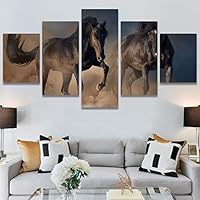 SIGNWIN 5 Panel Canvas Wall Art Modern Art Animals Dramatic Giraffe Lion Multicolor Photography Southwest for Home Decorations Ready to Hang - 60