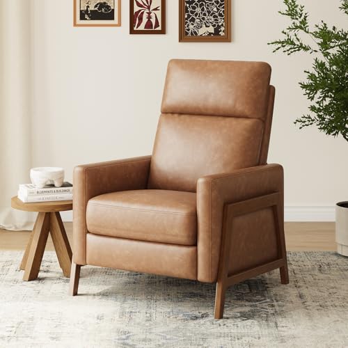 COLAMY Push Back Recliner Chair,Mid Century Modern Wingback Chair, Comfy Armchair PU Leather Living...