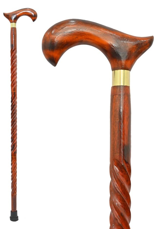 36-Inch Wooden Walking Cane for Seniors Ergonomic Grip Lightweight Mobility Stick with Rubber Tip for Stability & Balance Men & Women for Gift