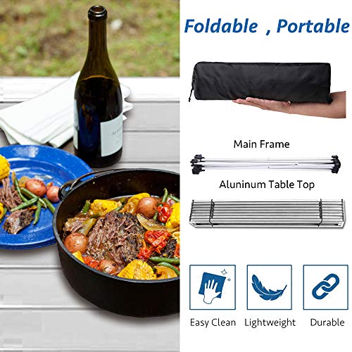 Image of Grope Small Folding Camping Table with Aluminum Table Top Ultralight Outdoor 15.5 inches x 13.8 inches Collapsible Roll Up Folding Beach Camp Table with Carrying Bag (White)