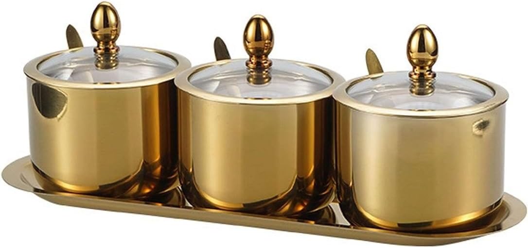 Condiment Set Seasoning Box Condiment Jar Stainless Steel Spice Jar Set Seasoning Jar Condiment Container Pot Set For Sugar Salt and Sugar Container Sets Condiment Pot (Color : Silver, Size : 4Piece