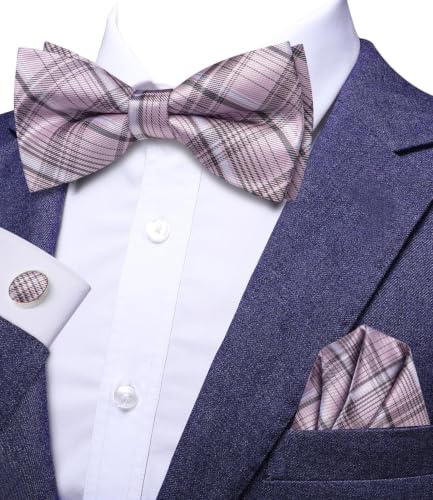 Image of Dubulle Mens Paisley Striped Bowtie Set Pre-tied Bowtie for Men and Pocket Square Set Wedding Business