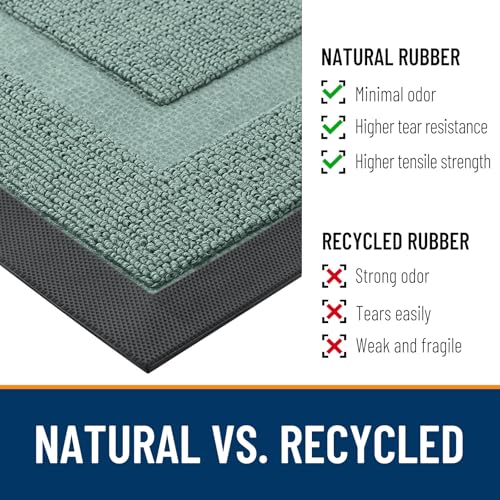 Image of OLANLY Front Door Mat Indoor Outdoor Entrance, Waterproof All-Season, All-Weather Doormat, Sturdy Natural Rubber, Low Profile, Easy Clean Patio Porch Entryway Mat, 33x21, Grayish Green