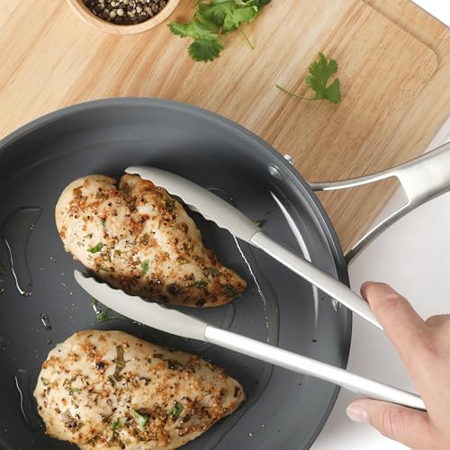 Image of Calphalon Edge 11-Piece Silicone and Stainless Steel Kitchen Tool Set, Kitchen Utensil Set, Heat Resistant Nonstick Safe Kitchen Gadgets with Non-Slip Handle, Durable Kitchen Gadgets (Taupe)