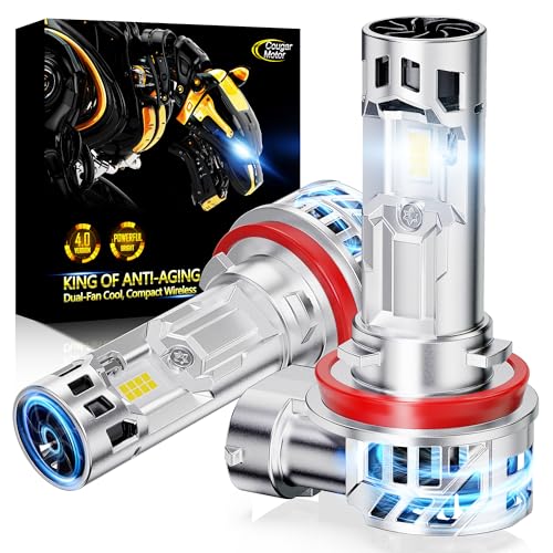 Cougar Motor Fog Bulbs H11, H11 Bulb with Dual Cooling Fan, 10X Brightness Real 1:1 Size, Long Lasting White Auxiliary Fog Light for off-road ATV UTV, Pack of 2