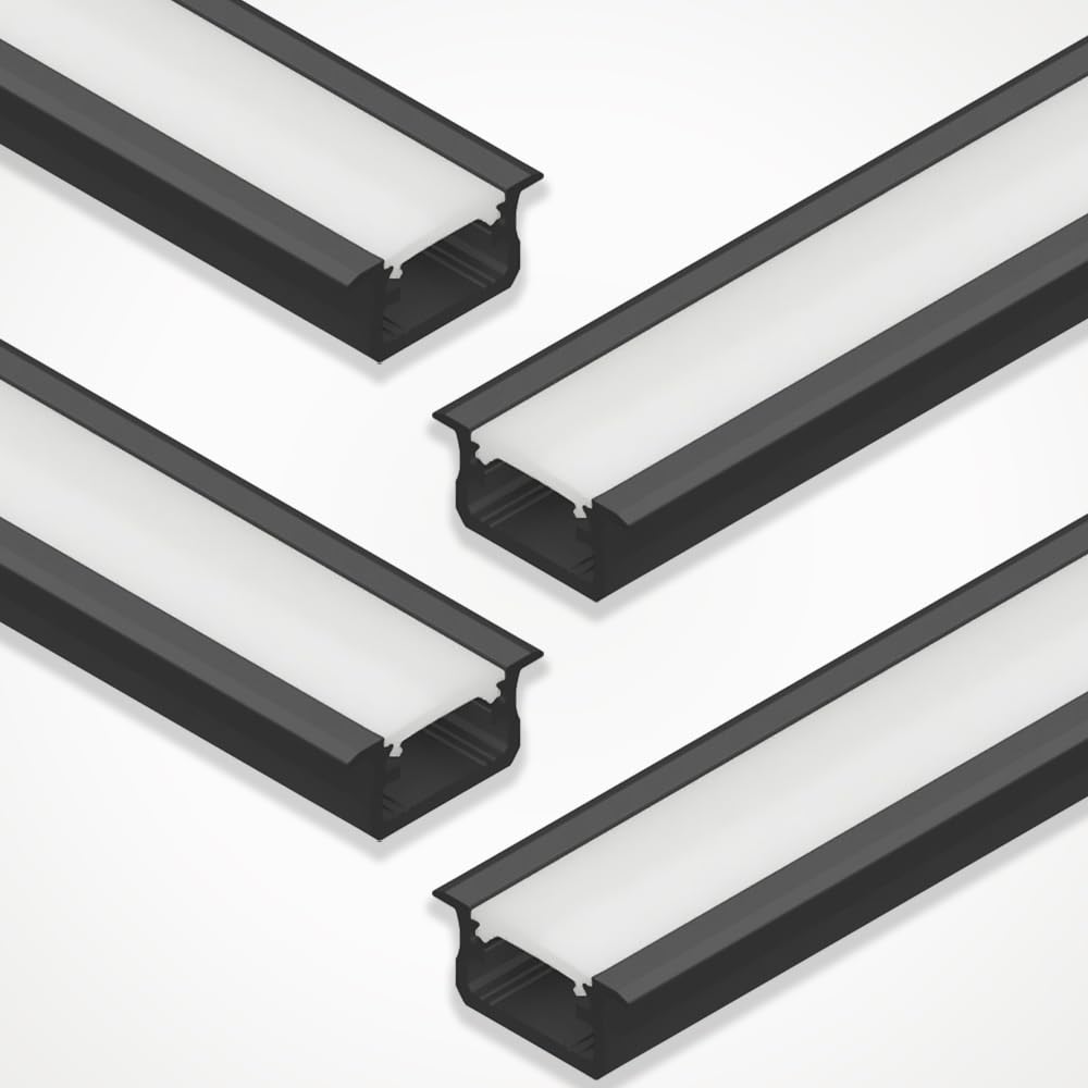 LEDBRITE Aluminium Profile 2M / 6.6FT LED Channel ALP2515-Black with Cover. LED Channels and Diffusers with End Caps and Mounting Clips Recessed Black (4)