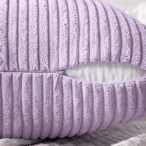 Image of MIULEE Purple Decorative Throw Pillow Covers 18x18 Inch for Couch Bed Sofa Pack of 2 Lavender Boho Farmhouse Throw Pillows Soft Cross Corduroy Patchwork Textured Cushion Cases