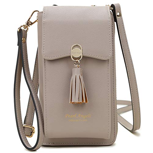Crossbody Phone Bag Wallet RFID Womens Wallet Small Handbag Zipper Around Cellphone Credit Card Purse with Tassel Beige