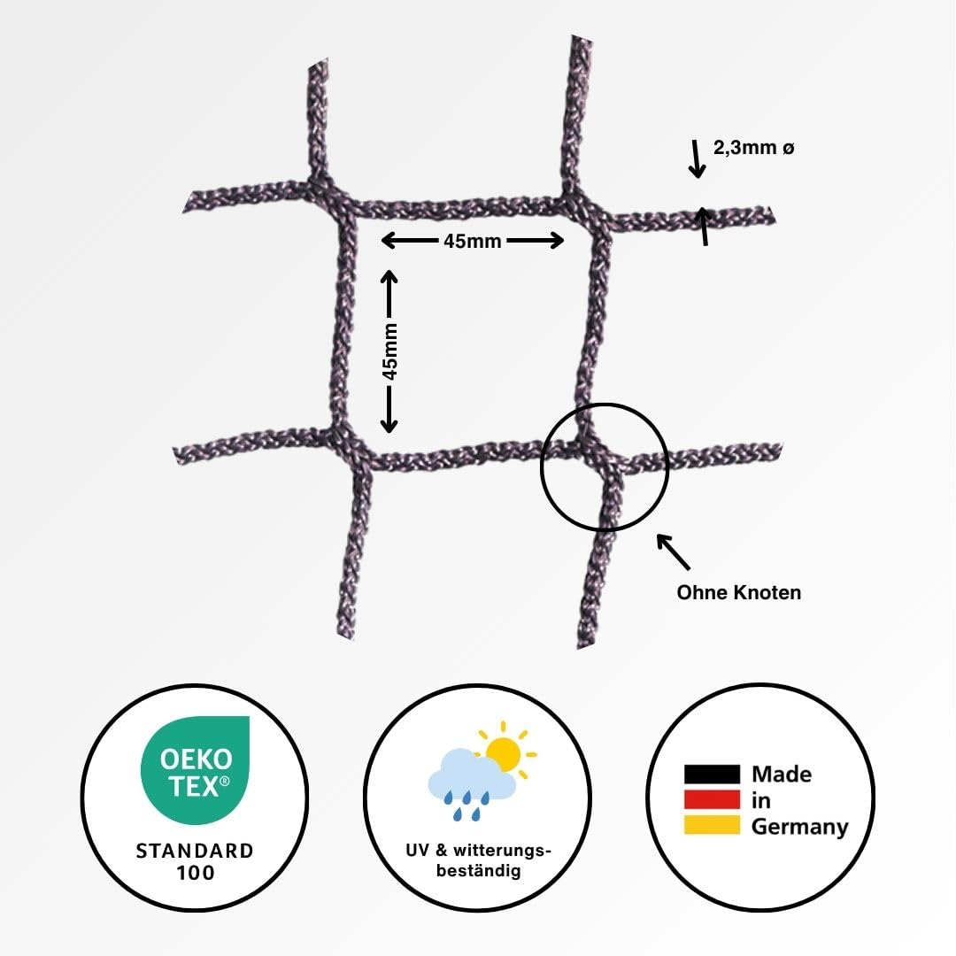 Universal Schutznetz Meterware | 1 m Breite | Grau | UV- & wetterbeständiges Sicherheitsnetz aus hochfestem Polypropylen (HTPP) | Für Balkon, Terrasse, Treppe & Geländer | Made in Germany