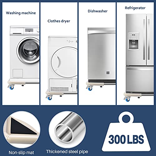 Image of SPACECARE 4 Rubber Locking Swivel Wheels Stands up to 170Kg Telescopic Furniture Dolly Roller with Size Adjustable Stand for All Washing Machine Fridge Dishwasher Stand etc.