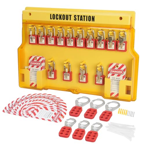 Happybuy Electrical Lockout Tagout Kit, 60 PCS Safety Lockout Tagout Station Includes Padlocks, Hasps, Tags, Nylon Ties, Expansion Kit, and Lockout Station Board, for Industrial, Electric Power