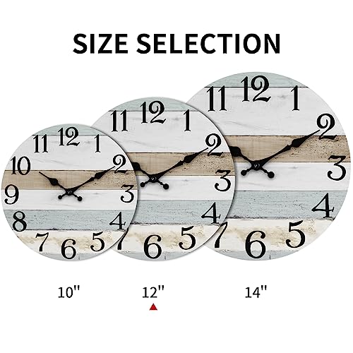 Image of KECYET 12 Inch Wall Clock Rustic Wood Wall Clocks Battery Operated No Tick Clocks Decorative for Kitchen Living Room Bathroom Farmhouse
