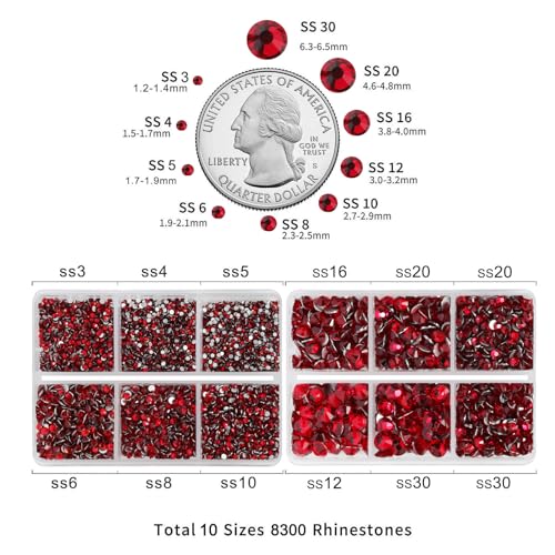 Image of Beadsland Flatback Rhinestones, Siam, 8300pcs Mixed 10 Sizes