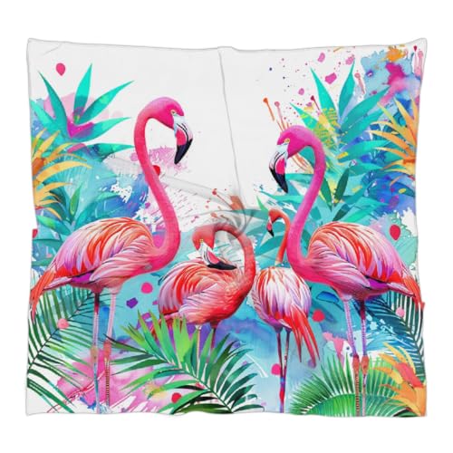 Tropical Flamingos Square Head Scarf for Women Flamingo Palm Tree Hair Scarf Fashion Lightweight Silk Like Scarves Neckerchief Hair Wrap Neck Scarf 23.6''x23.6''