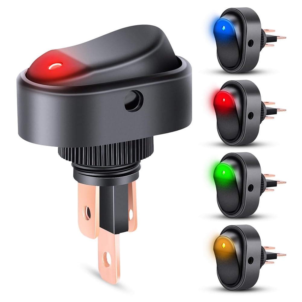 Interruptor Basculante Iluminado con LED de 5 Piezas, 12 V, Interruptor de Encendido y Apagado Iluminado, 30 A, 3, SPST, Interruptor de Forma Ovalada, Orificio de 12 mm