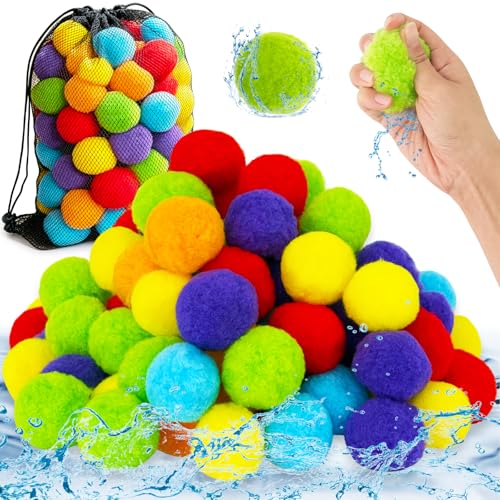 Xeehwb 200 Pcs Reusable Water Balls Soft Soaker Splash Balls with Mesh Bag Water Games Toys Ball for Outdoor Water Games Summer Fun Pool Party Beach Activities(6 Colors)