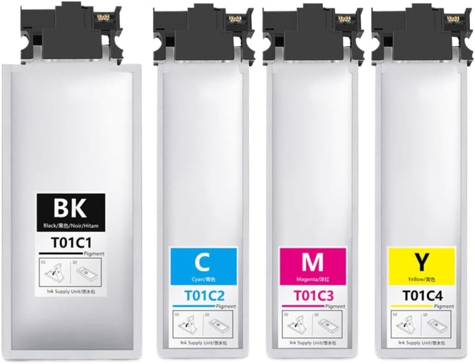 Ink Pack T01C1 T01C2 T01C3 T01C4 T01C Compatible with Workforce Pro WF C529RDTW C579RDTWF Printer Full with Pigment Ink for Europe(E1IB-T01C3-M)