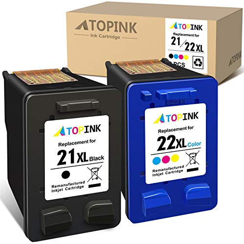 ATOPINK Remanufactured Ink Cartridge Replacement for HP 21XL 22XL 21 22 XL for OfficeJet 5610 4315 4315 5610 J3680 DeskJet F2210 F4180 F4140 D1455 FAX 1250 PSC 1410 1401 1410v (1 Black, 1 Tri-Color)