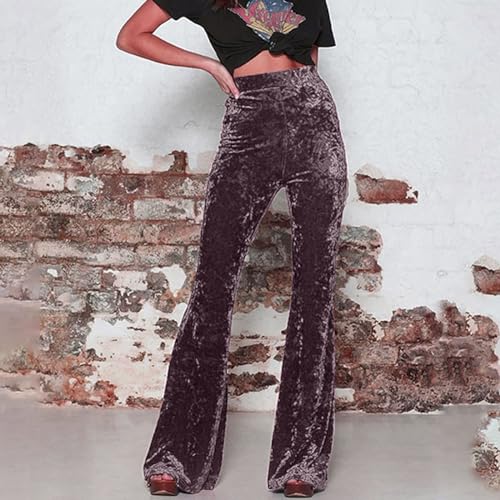 Women's Velvet Pants Elastic Waist Flare Leg Palazzo Long Trousers 80s 90s Concert Disco Outfit Hippie Clothes4