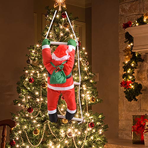 Evoio 34 Inch Climbing Hanging Santa Claus On Rope Ladder Christmas Tree Indoor/Outdoor Hanging Ornament Decoration for Christmas(Santa Size is 20 Inch) (Red4)