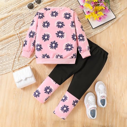 Image of Kids Toddler Girl Clothes Heart Letter Print Long-sleeved round collar top+Letter Print Pants Outfits Set