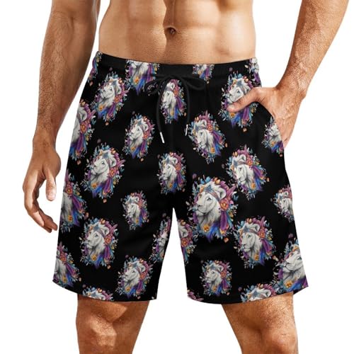 Wild Natural Colorful Lion Mens Swim Trunks Swimming Board Shorts with Compression Liner Summer Beach Bottom