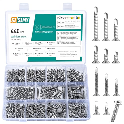 440 STK M4.2 M4.8 Blechschrauben Selbstschneidende Schrauben Metallschrauben, Selbstbohrende Schrauben Edelstahlschrauben, Phillips Bohrschrauben Senkkopfschrauben mit Kreuzschlitz Flachkopfschraube