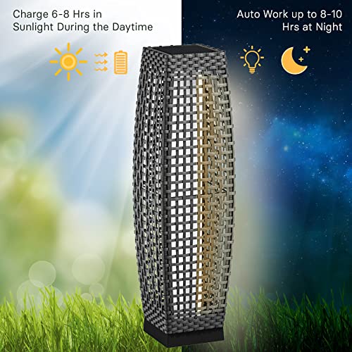 Grand patio Outdoor Floor Lamp Solar Powered Lantern Water-Resistant Wicker Deck Light for Garden or Porch - Medium Fuji, Silver Gray
