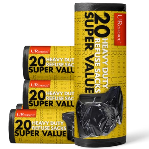 70L Heavy Duty Bin Bags & Liners, Pack of 5 Rolls, Strong & Secure Flat Top 100 Bag Refuse Sacks, Tear Resistant, Recycled Garbage Bags for Home, Office, Kitchen, Garden & Commercial Use