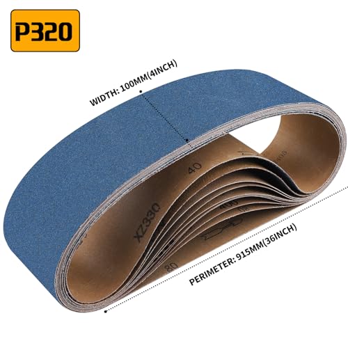 Image of 10-Piece Premium 4 x 36 Inch Zirconia Sanding Belts 320 Grit | 100x915 MM, Heavy Duty, Long-Lasting, Wood Metal Grinding and Finishing for Bandfile Belt Sander