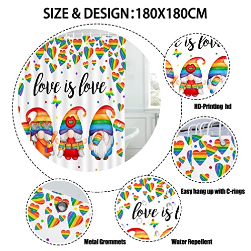Cyrekud 72" X 72" Pride Gnomes Shower Curtain Lgbt Love Wins Love Is Love Rainbow Bathroom Set Colorful Rainbow Love Heart Home Bath Bathtub Decor Durable Fabric Machine Washable With 12 Hooks #TOP3