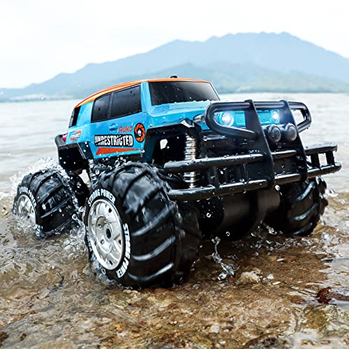 Ruko 1601AMP Amphibious RC Trucks, 1:10 Large Waterproof Monster Truck for Boys, 4x4 Offroad RC Car, All Terrain Vehicle with 2 Rechargeable Batteries, Gifts for Kids