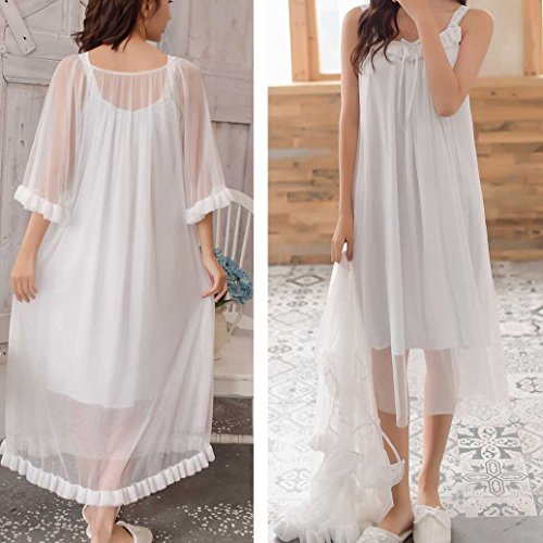 Womens Sexy Vintage Loungedress Nightgown 2 Pcs Victorian Sleepwear Nightshirt Girls Pajamas (Light Blue) #TOP1