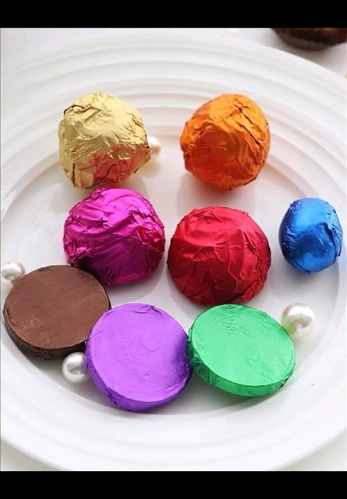 Royals 200pc Assorted Colour Foil Wrappers for Chocolate, 8 x 9 cm, (Plain/Printed) Chocolate Paper Chocolate Wrapping foil - Image 9 thumbnail