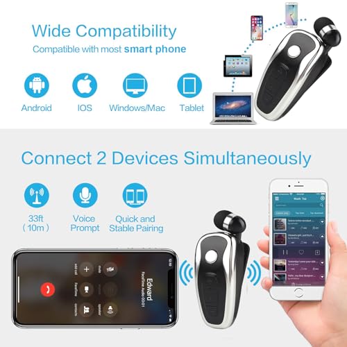 Image of Wireless Headset Headphones Business Earbud with Clip Retractable Earbud for Galaxy iPhone Huawei LG Smart Phones
