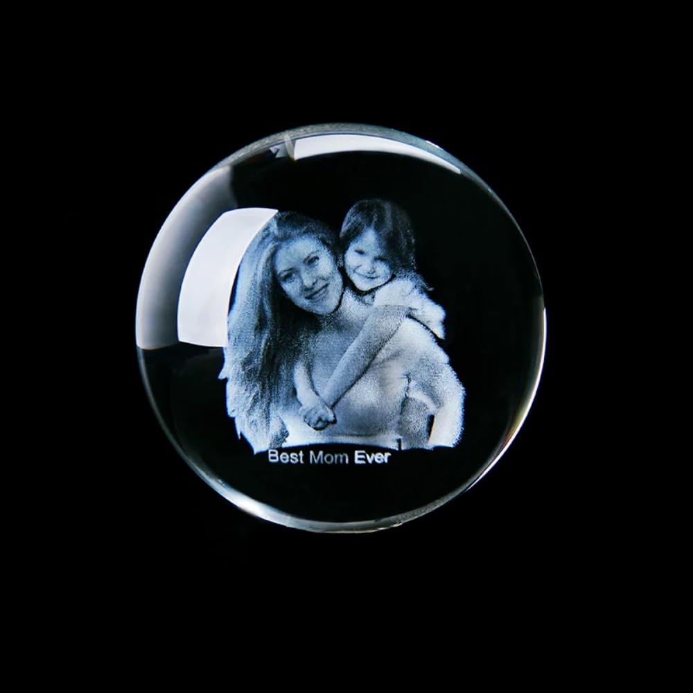WOMB Personalised 3D Crystal, Custom Glass Photo Ball, 3D Crystal Picture In Glass Block for Valentine, Memorial, Wedding, Birthday (ball only, 3D 6 cm)