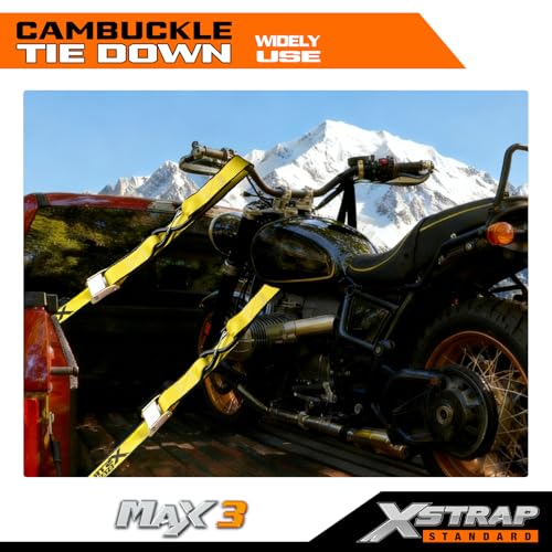 Image of XSTRAP STANDARD 2-PK Motorcycle Straps Cambuckle Tie Down 1.5 inch X8FT, Yellow