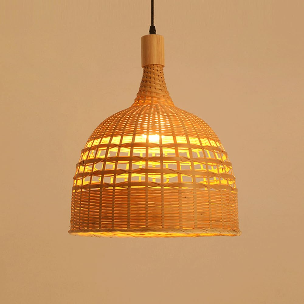 CHUNGYANG Handwoven Bamboo Pendant Light Bell Shape Wicker Hanging Lamp Adjustable Suspension Line Light Fixture For Restaurant Kitchen Island Dining Room Boho Natural Bamboo Weave Chandelier E27 Base