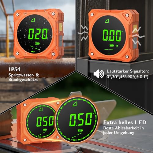 Miniatura 5 de Bobovav Inclinómetro Digital Con Imán Medidor De Ángulos Recargable 0 90 Y 0 180 Con Pantalla Led Y Alarma Para Carpintería E Industria