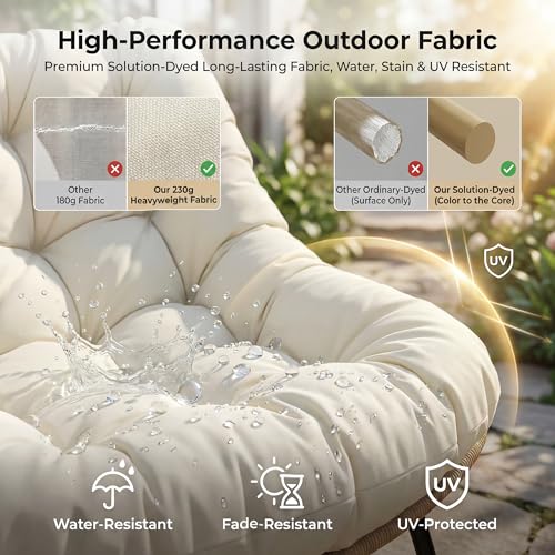 Image of NICESOUL Oversized Double Rocking Papasan Chair with Cushion, 2 Person Big Wicker Outdoor Comfy Recliner, Large Heavy Duty Loveseat for Patio, Balcony, Backyard