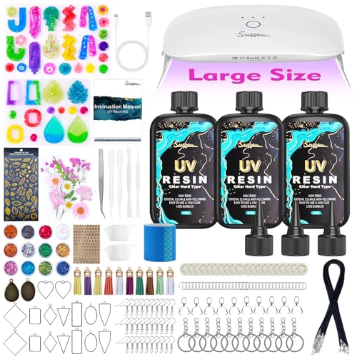 Suzzam UV Resin Jewelry Making Kit, 300g Crystal Clear UV Resin Kit with Molds, 30w & 22 Lamp Beads...