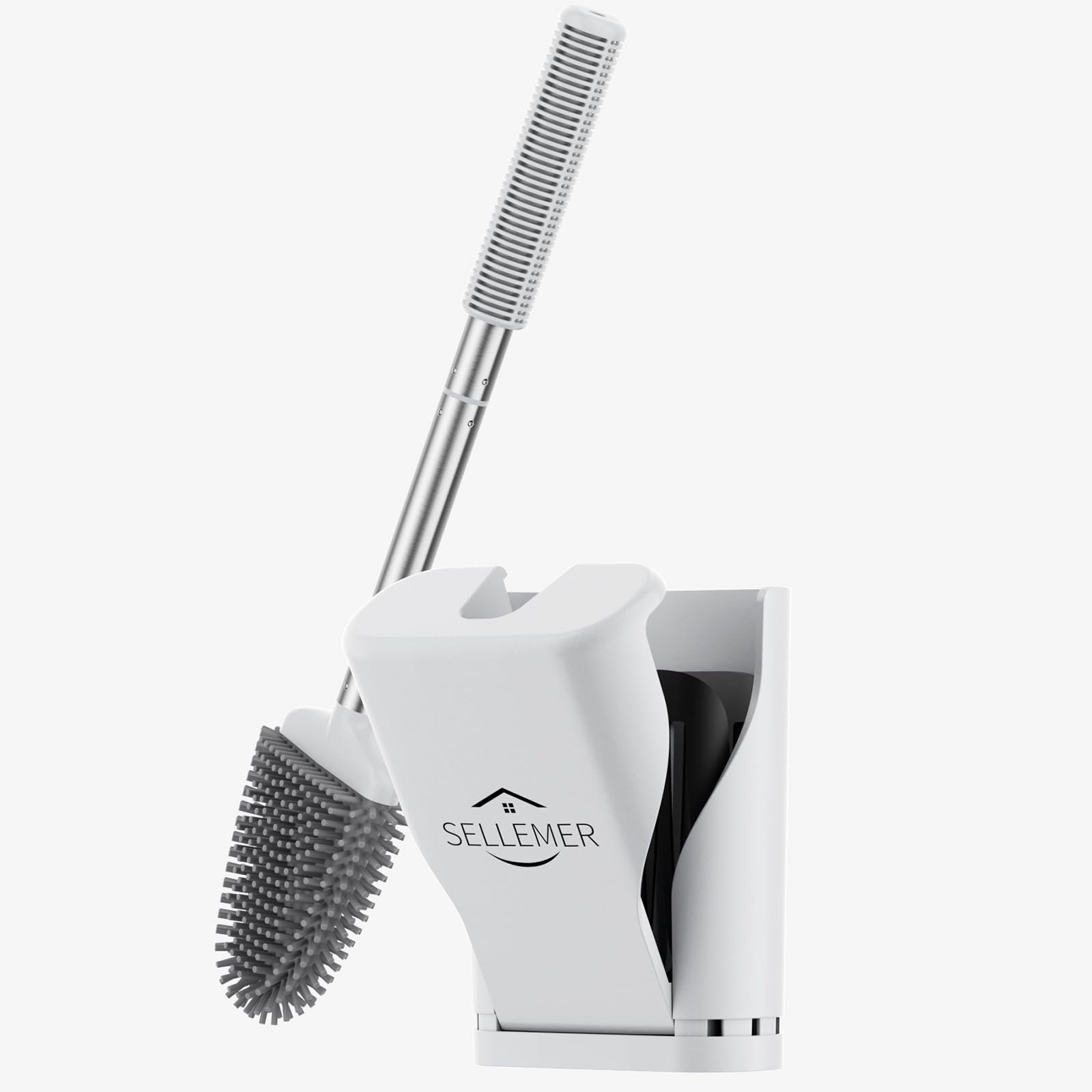 Upgraded Ventilation Design Toilet Brush - Sellemer Toilet Brush and Holder Set with Silicone Bristles to Easily Clean Dead Corners 1 Pack, White