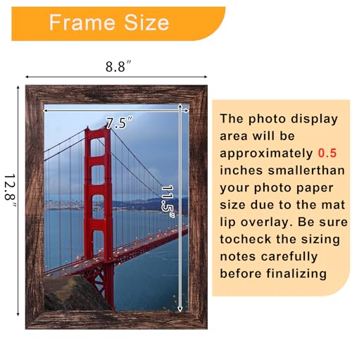 Image of BESCRCL 8x12 Picture Frame Wall Hanging, Engineered Wood Photo Frames for 8 x 12 Picture, Brown, 1 Pack