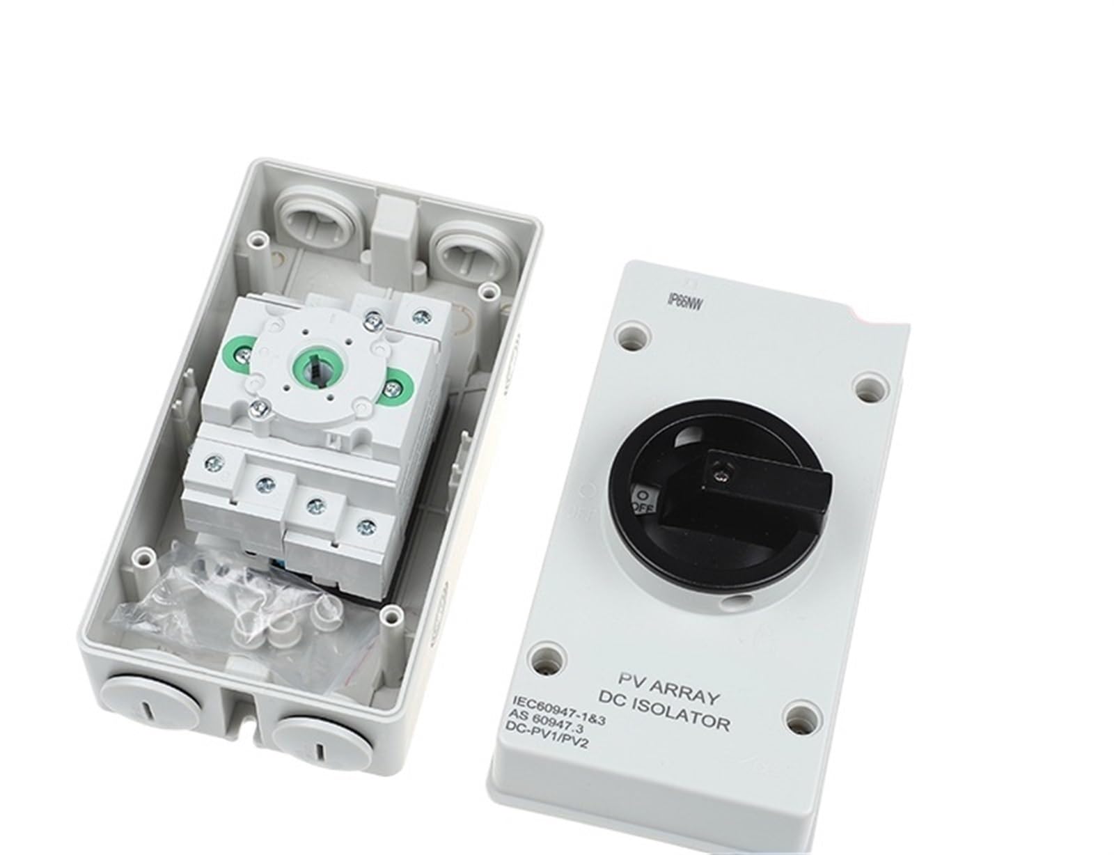 COKYIS Interrupteur d'isolement série DSC, boîte en Plastique Externe 32A 300V-1200V DC, Interrupteur de Charge photovoltaïque (Size : 2P 16A/1000V)
