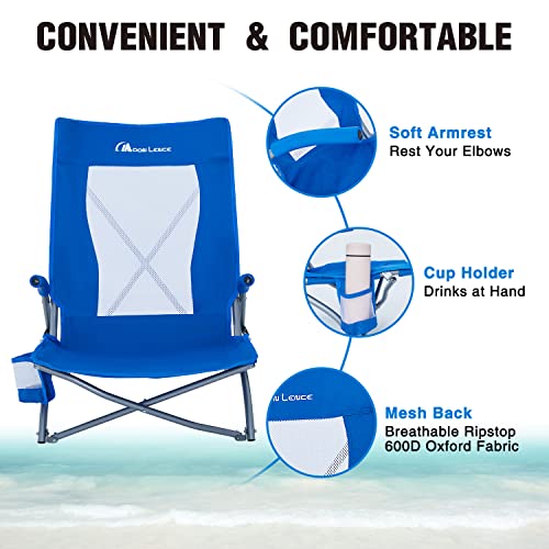 Moon Lence Low Beach Lawn Lounge Chair, Outdoor Camping Chairs For Adults Folding, Portable, Comfortable With Arm Cushions, Cup Holder & Carry Bag(Blue) #TOP4