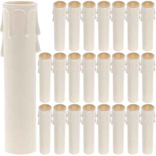DOITOOL Chandelier Candle Sleeves 0.9 X 4.13 Inch Plastic Candle Socket Covers for E12 Base Candelabra Bulbs Drip Covers for Modern and Medieval Home Lighting Decor 24 Pack
