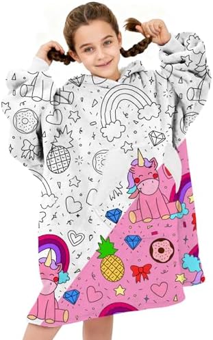 Wearable Blanket Hoodie for Kids, Coloring Teen Hoodie Blanket