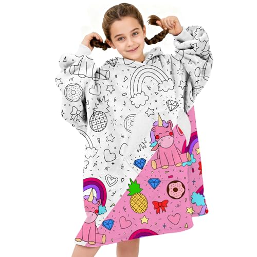Image of Wearable Blanket Hoodie for Kids, Coloring Teen Hoodie Blanket